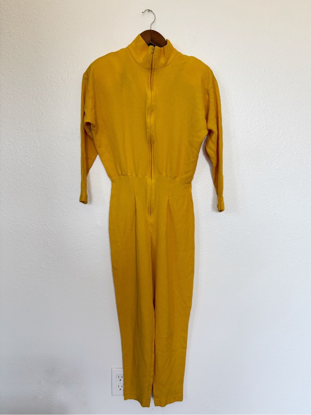 Vintage 70s 80s Disco Solid Yellow Mock Neck Jumpsuit